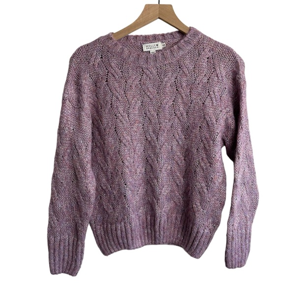 Molly Bracken Purple Metallic Shimmer Cable Knit Crewneck Sweater Size S/M - Picture 1 of 6